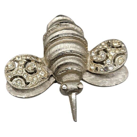 Kramer Rhinestone Bumble Bee Brooch Rare Bug Signed Pin Silver Tone Vintage - Picture 7 of 10